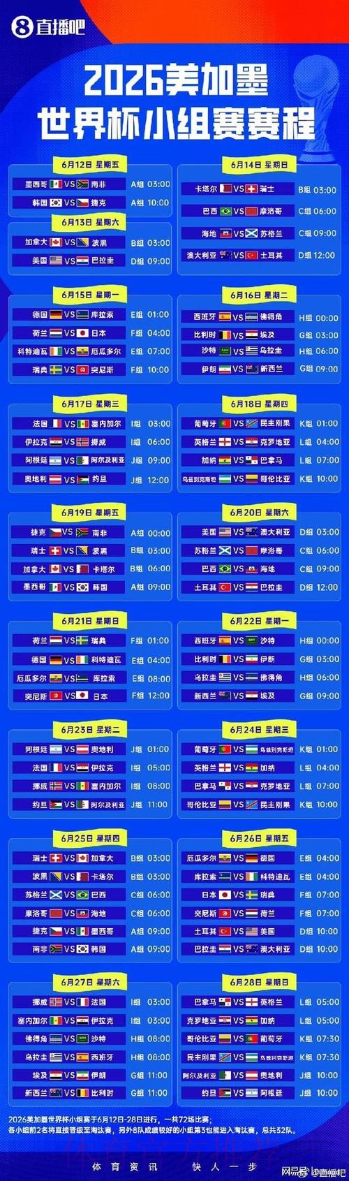 2026世界杯小组赛赛程官方发布高清直播官网入口 2026世界杯小组赛赛程官方发布高清直播官网入口